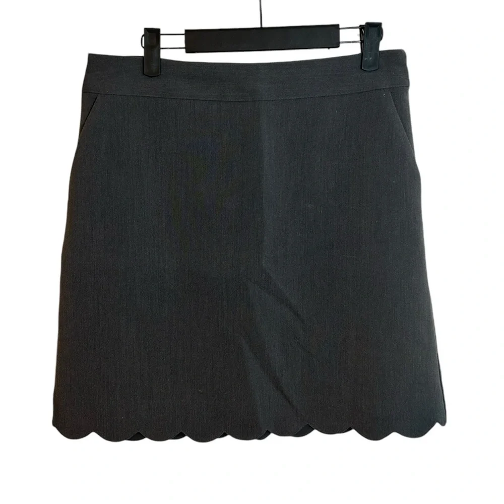 Loft Gray Scalloped Hem A-Line Skirt